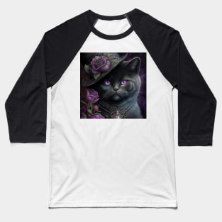 Gothic Black British Shorthair Cat Baseball T-Shirt